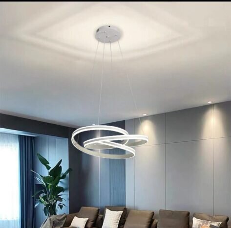 Candelabru LED 126 W Hoop White, LED inclus, 1 sursa de iluminare, Telecomanda, Dimabil, Lumina: Cal